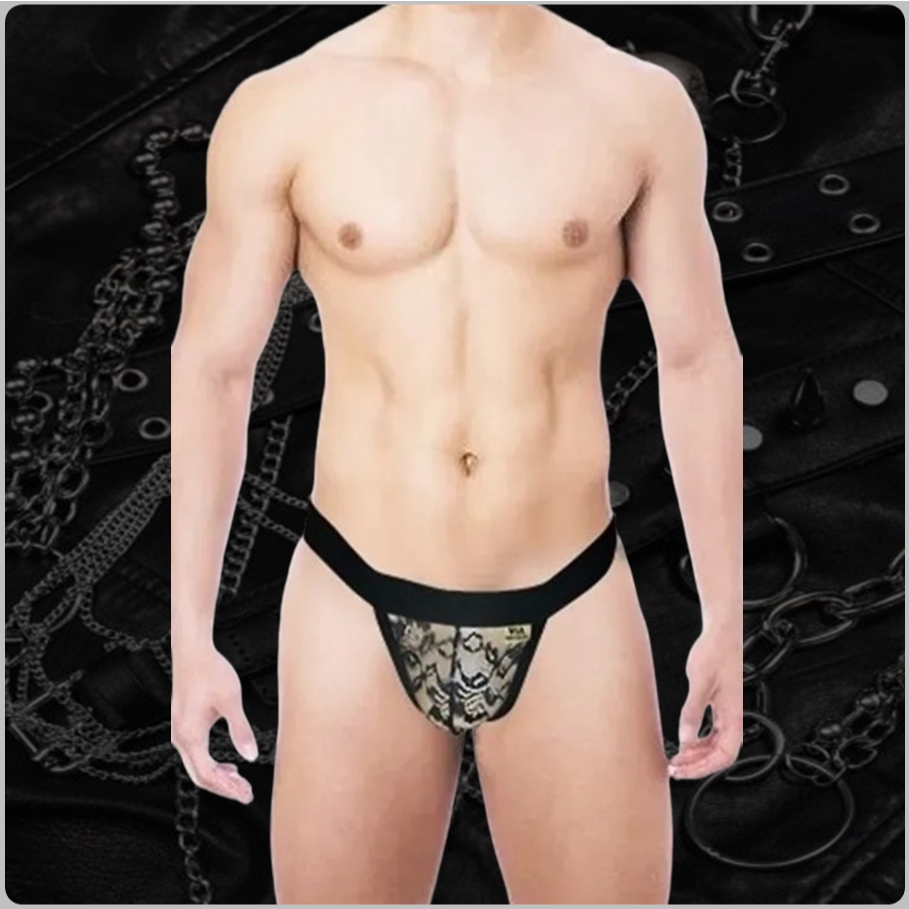 Cueca Jockstrap de Renda Lingerie Erótica Sado Fantasia Masculina Sexy