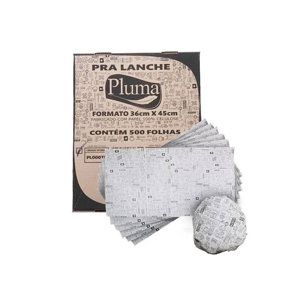 500 Papel Acoplado para Hamburguer e Lanches 36x45cm - Papel para embrulho Com 500 Unidades