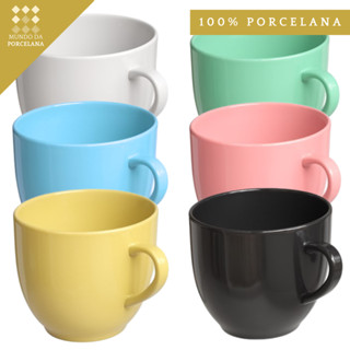 Jogo 6 Xicara Café Chá 170ml Porcelana Lisa Colorida Chicara Cor Pastel Cozinha Cafe Cha L...
