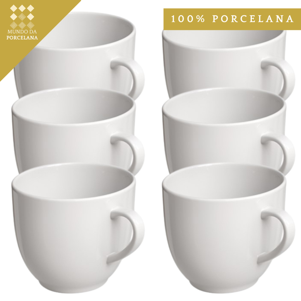 Jogo 6 Xicara Porcelana Branca Lisa Cha Cafe Leite 170ml Chicara Hotel Casa Cozinha em Oferta na Shopee
