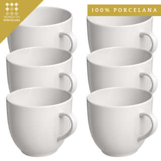 Jogo 6 Xicara Porcelana Cha Cafe 170ml Branca Chicara