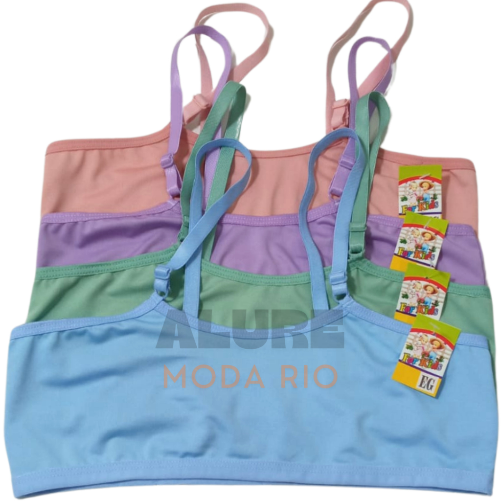 Kit 4 Tops Infantil Reforçado Alça Regulável 8 a 12 anos Microfibra Lisa em Oferta na Shopee