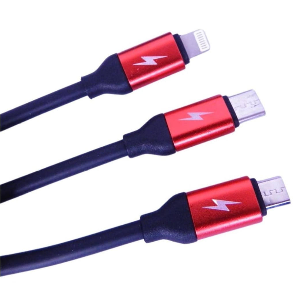 Cabo USB Tipo C + Lightning + Micro USB 3 Em 1 de Carregador Turbo - detalhe