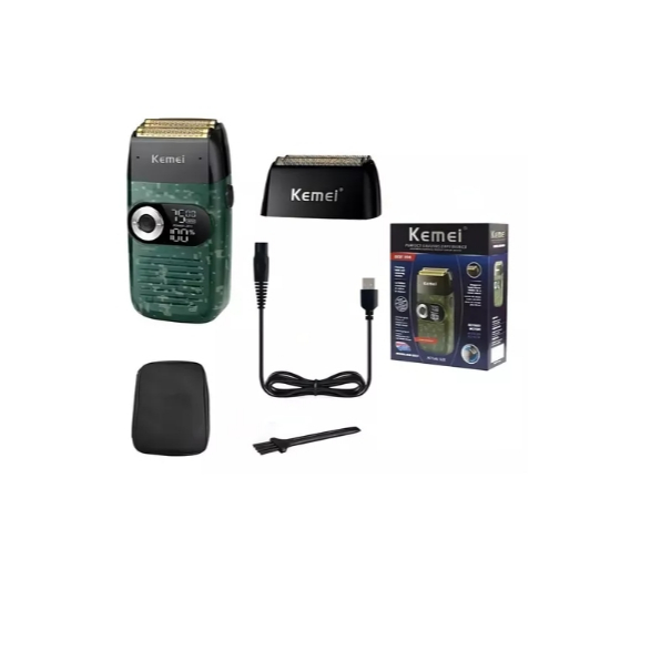 Detalhes do Barbeador Elétrico Shaver Kemei Km - 2027 Bivolt Profissional Cor Verde-escuro 110V/220V Sem Fio USB