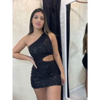 Vestido Emma Paetê Com Recorte Lateral Brilho Lantejoulas