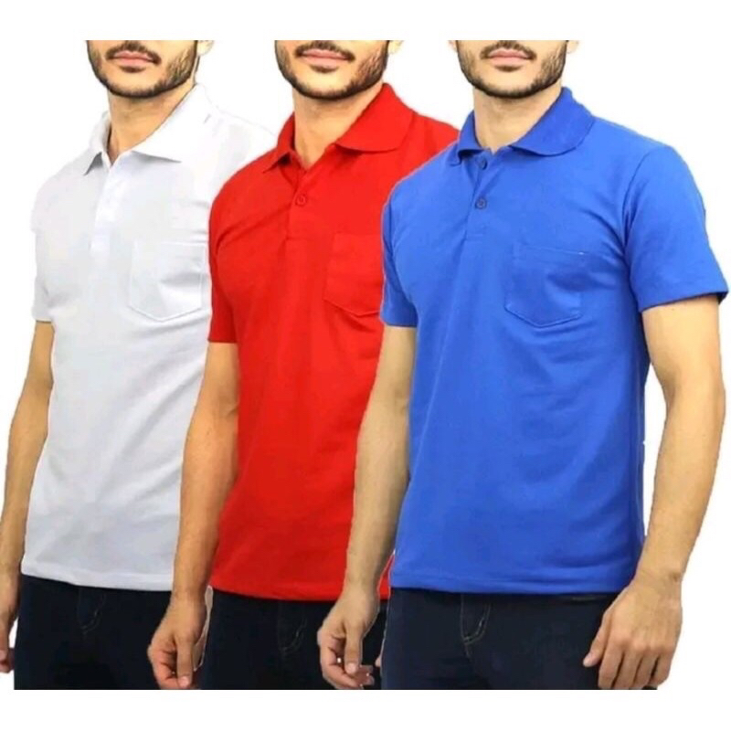 kit 3 Camisas Gola Polo com Bolso Piquet