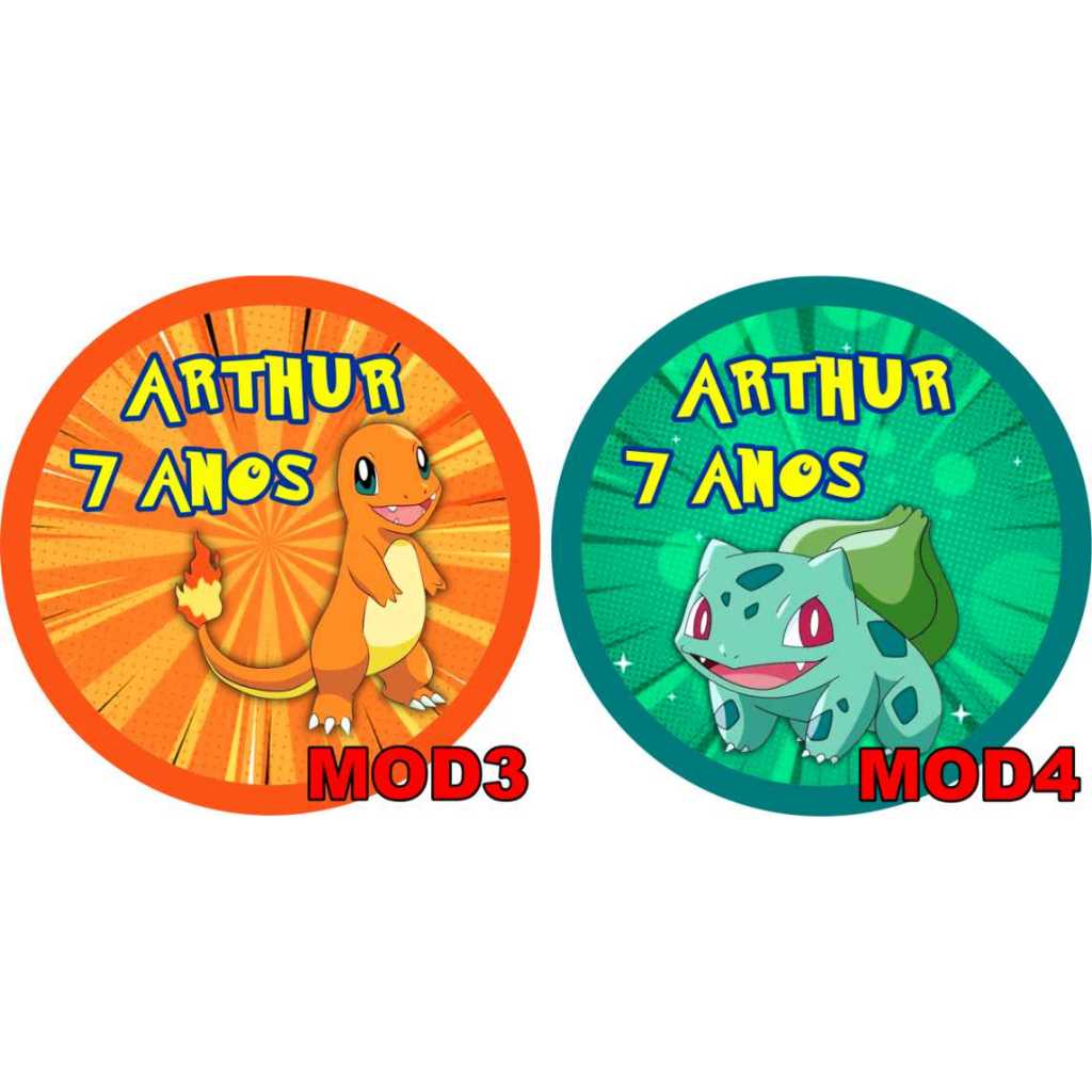 Kit 100 tags adesiva Pokémon para tubets, latinhas, lembrancinhas entre outros