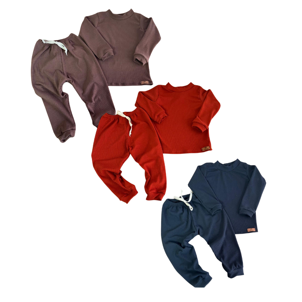 Kit Conjunto Camiseta Canelada Calça Infantil Bebê 1 2 4