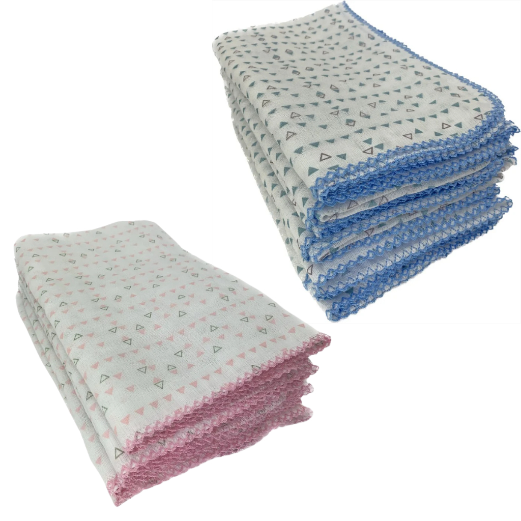 Kit Com 5 Fralda De Pano Luxo Cremer Triangulo 70x70cm Com Crochê