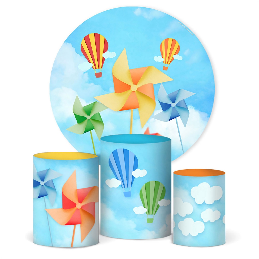 Trio Capa De Cilindro + Painel Redondo Dia Das Crianças Cata Vento Em Tecido Veste Fácil em Oferta na Shopee