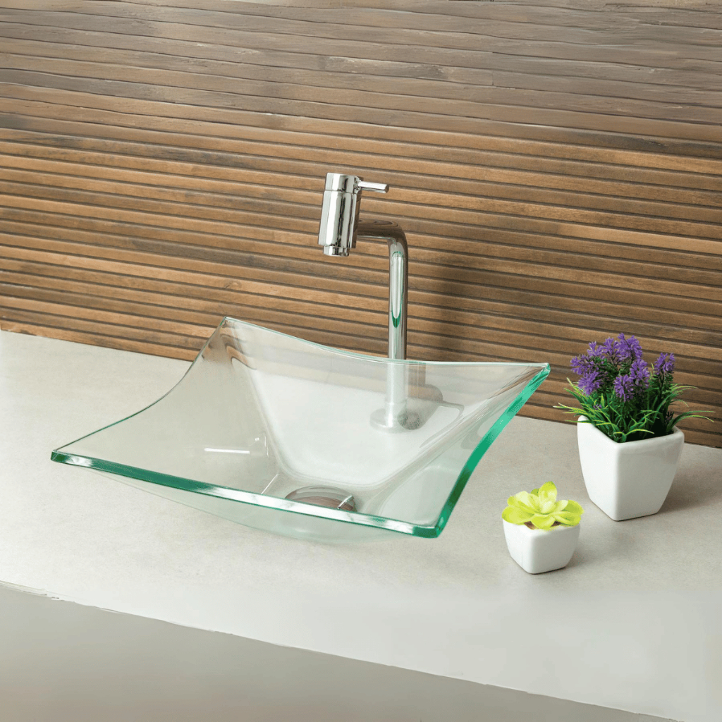 KIT CUBA BANHEIRO PIA DE VIDRO QUADRADA 34CM + VÁLVULA CLICK INOX INTELIGENTE em Oferta na Shopee