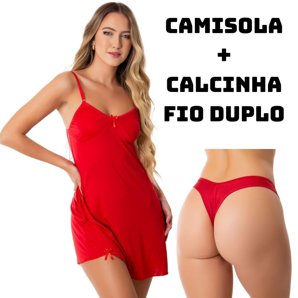 PROMOCAO Camisola com Calcinha Fio Duplo Luxo Linha Noite Sensual Raquel