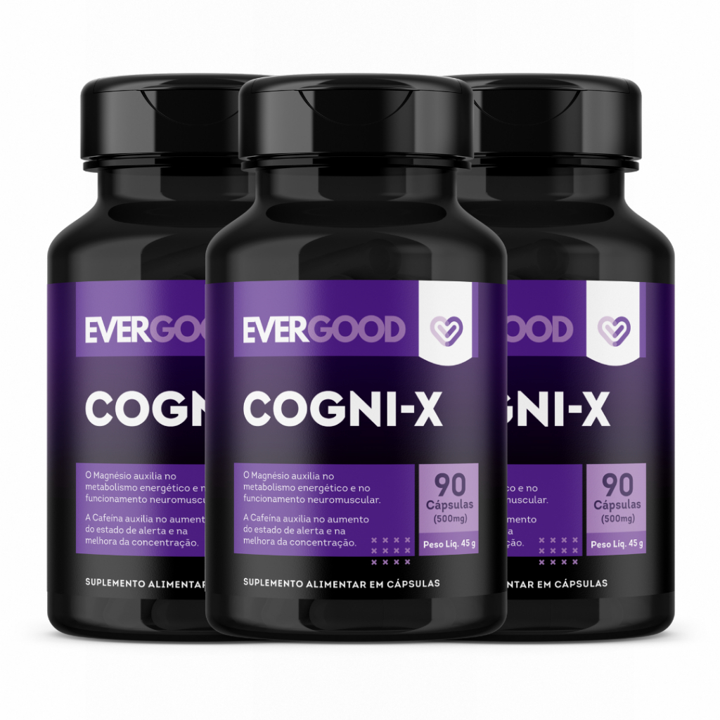 Kit 3 Cogni-x 90 caps Suplemento Alimentar Foco Memória Concentração Energia Fonte de Cafeína Inositol Colina Vitaminas Minerais Aminoácidos