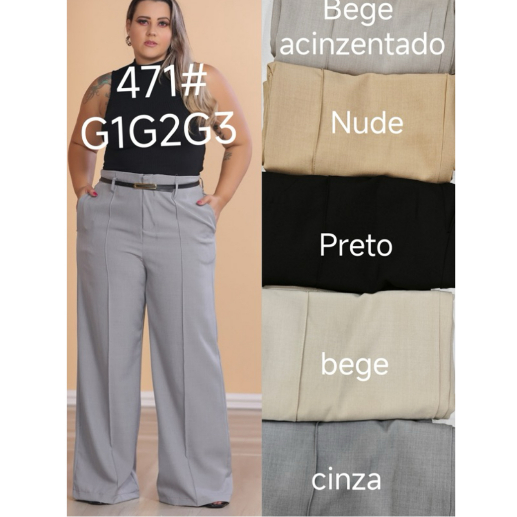 calça de plus pantalona tecido Marrante pantalona sem cinto com zíper liso