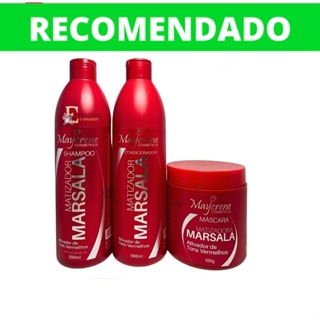 Kit Para Cabelos Vermelhos Matizador Marsala Maycrene - Shampoo - Condicionador - Máscara- Vermelhos em Oferta na Shopee