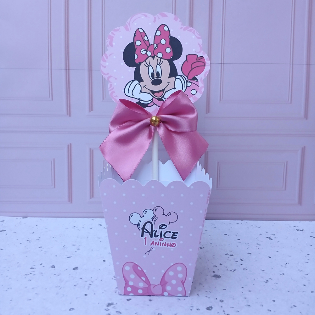 CAIXA CACHEPO / CENTRO DE MESA PERSONALIZADO MINNIE ROSA Lembrancinha Aniversário PEGUE E MONTE