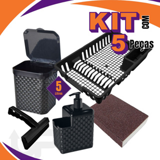 Kit Pia Porta Detergente/Rodo de Pia/Lixeira/Escorredor/Esponja Mágica Limpeza Pesada em Oferta na Shopee