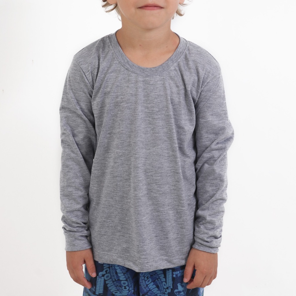 Manga Longa Infantil 100% Poliéster Mescla em Oferta na Shopee