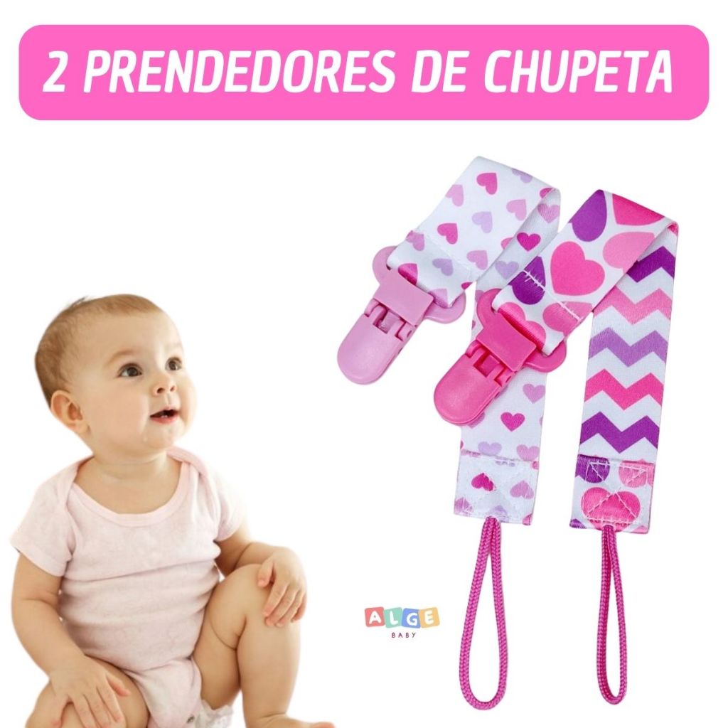 Kit Com 2 Prendedores De Chupeta Bico Original Modelo Universal Para Bebê Baby Menina