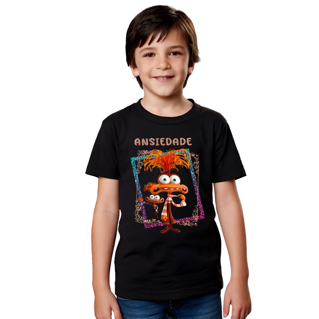 Camisa Camiseta Infantil Juvenil Para Menino Menina 100% Algodão Divertidamente Personagens - Ansiedade
