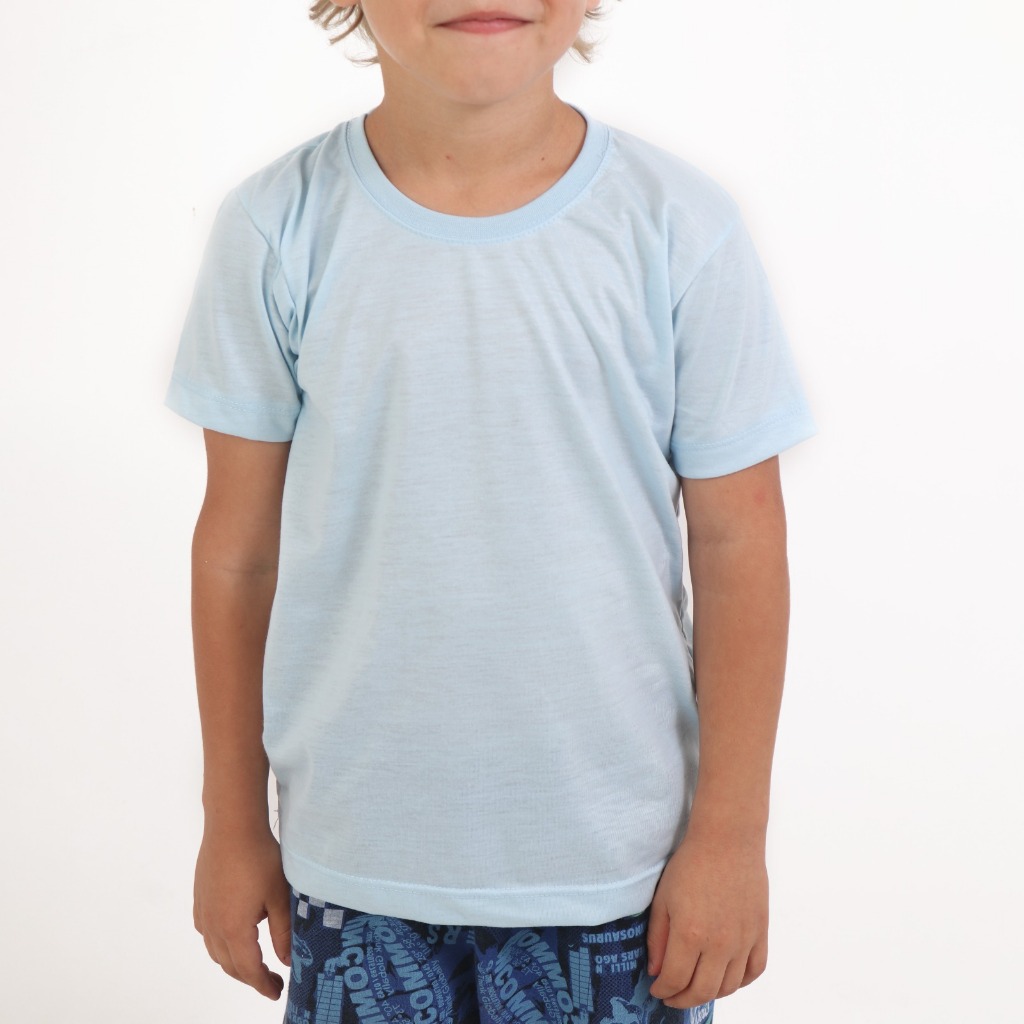 Camiseta Lisa Infantil Azul Claro 100% Poliéster em Oferta na Shopee