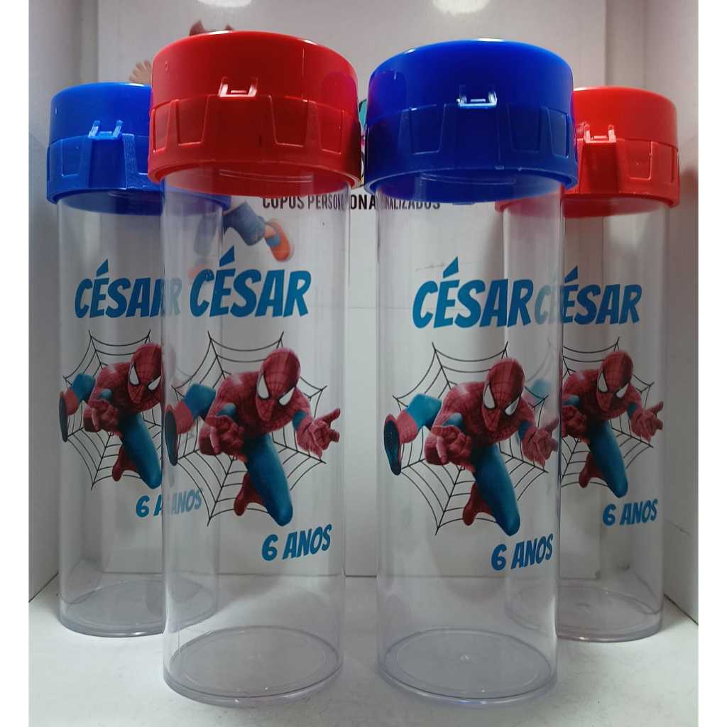 KIT GARRAFA AQUA BIO PERSONALIZADA 500ML HOMEM ARANHA (COM TAMPA)