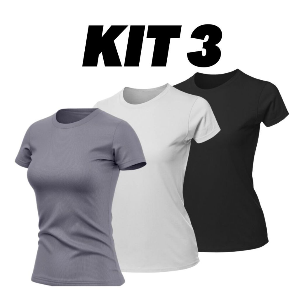 KIT 3 Camisetas Dry Fit Feminina - Casual - Treino - Academia