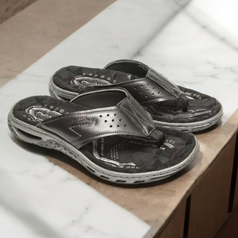 Chinelo Masculino Couro Pegada Amortecedor Tira Grossa Ortopédico Esporão Confortável 131663