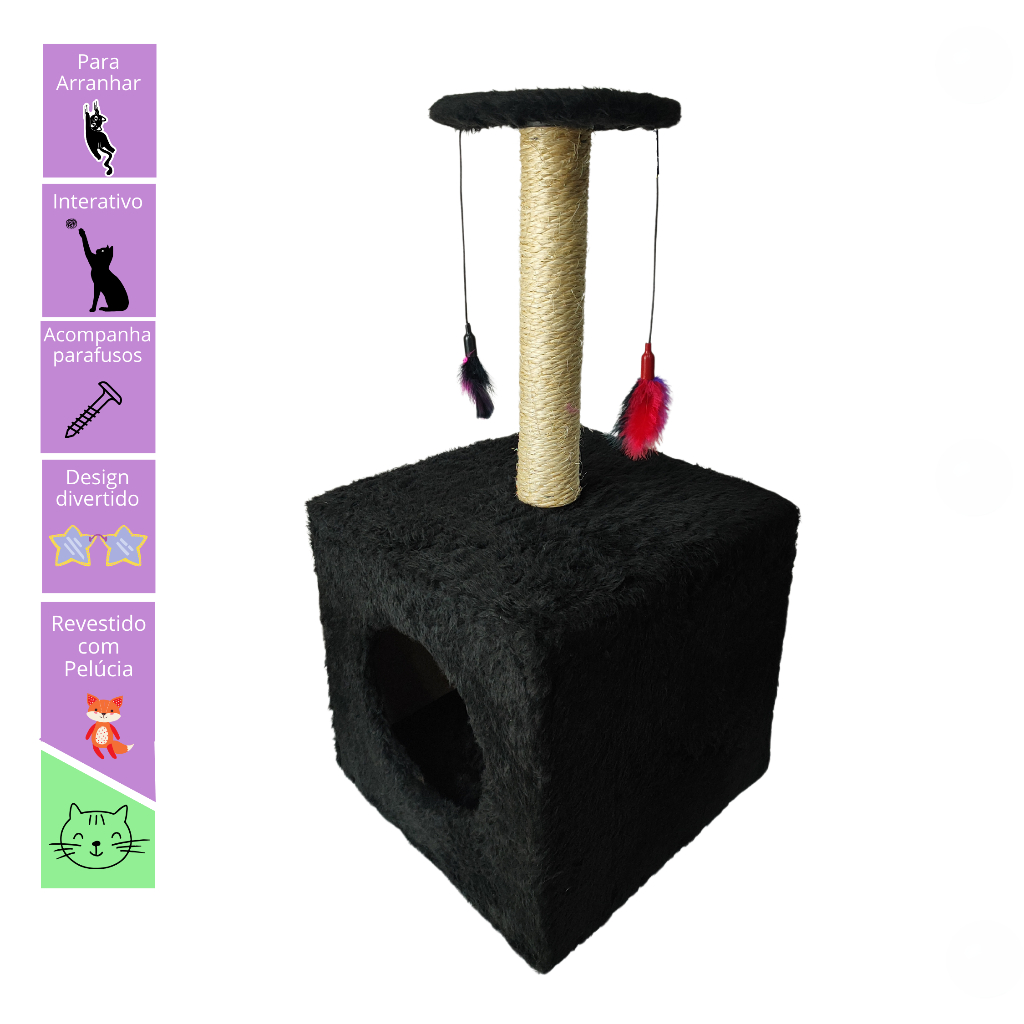 Arranhador Toca Casinha Para Gato Pena Brinquedo Esconderijo