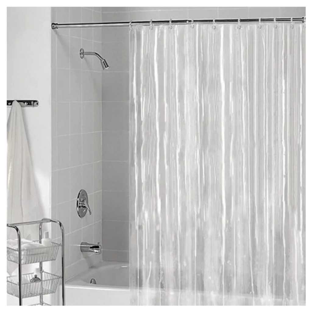 Cortina Para Banheiro Transparente Box 1,80x2,00 +Varão Extensível De 70 A 120cm Banho Chuveiro