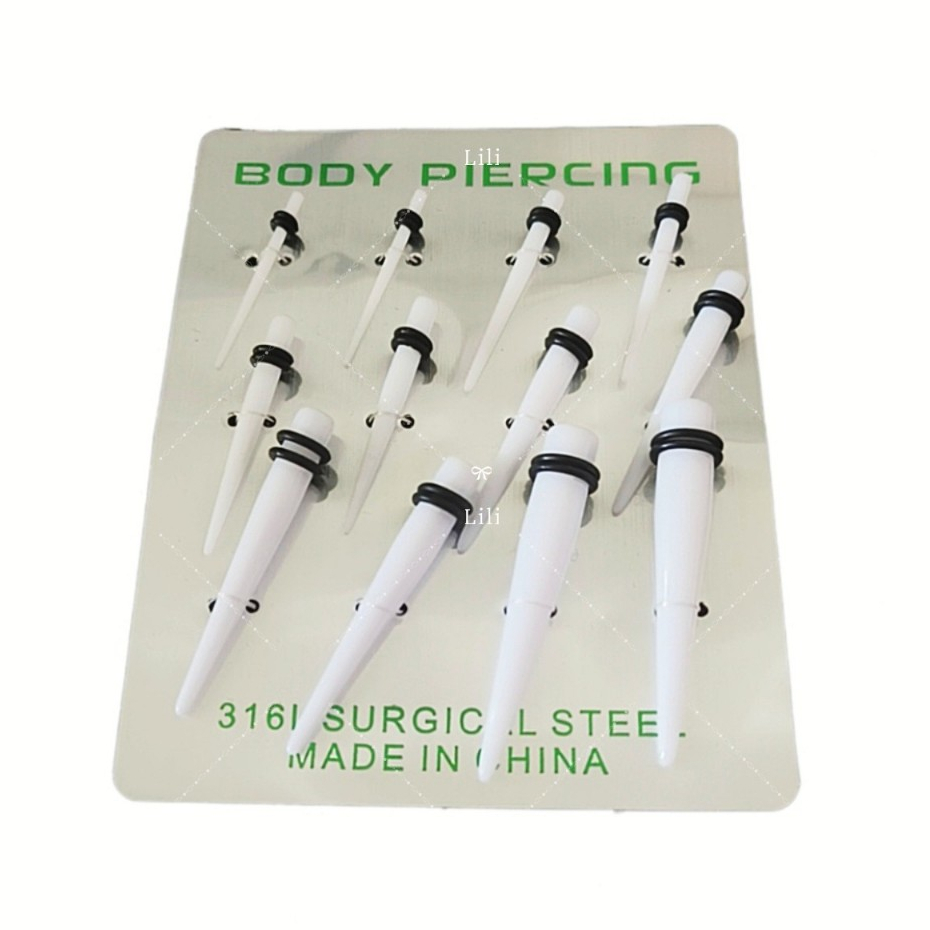 Kit 12 Alagador Pino Acrilico Branca Piercing Expansor de orelha