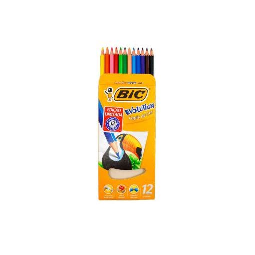 Caixa de Lápis de Cor Sextavado Evolution BIC 12 Cores Vivas Ponta Resistente Fácil de Apontar