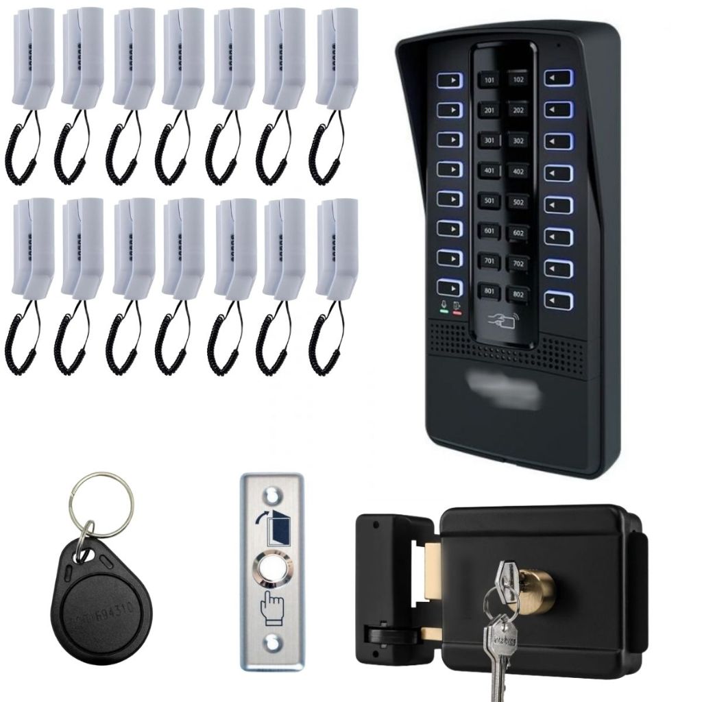 Kit Interfone Porteiro Coletivo 14 Pontos Apartamentos Intelbras Com Fechadura e Tags Acesso
