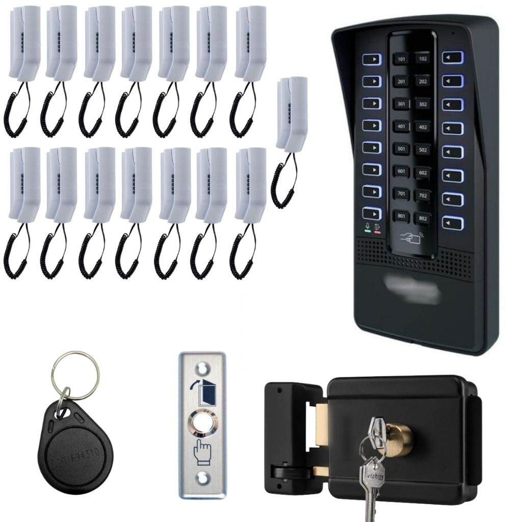 Kit Interfone Porteiro Coletivo 15 Pontos Apartamentos Intelbras Com Fechadura e Tags Acesso