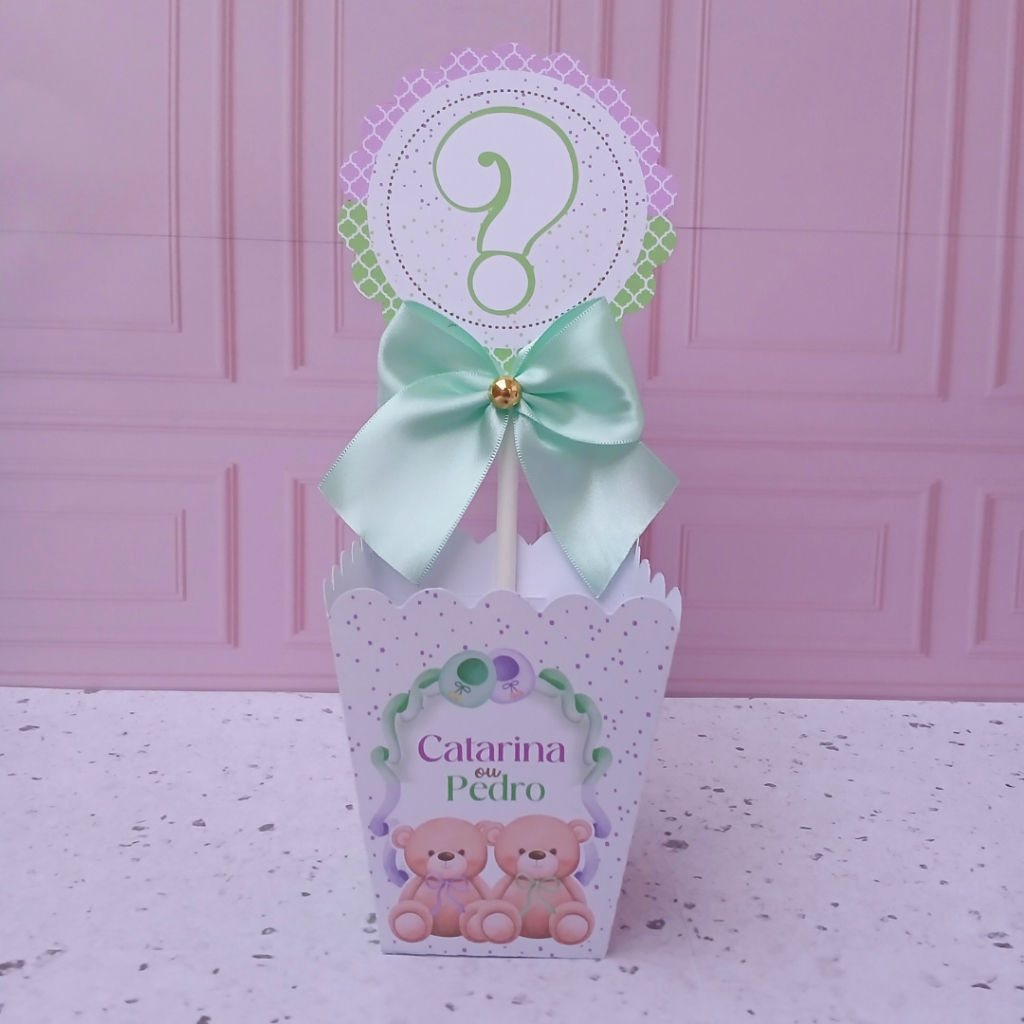 Cachepô | Centro de Mesa Festa Infantil |  CHA REVELAÇAO BEBE VERDE E Lilás / PEGUE E MONTE