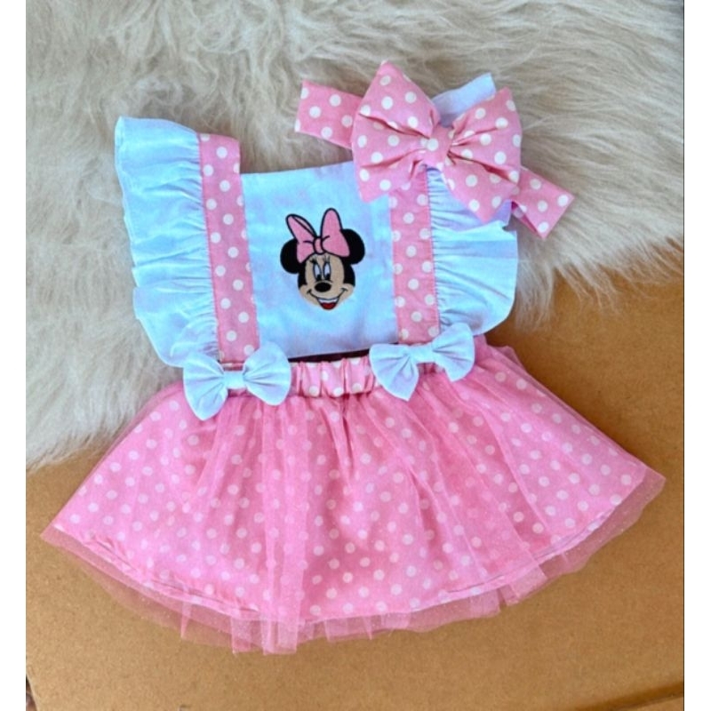 Romper minnie rosa saia bebê infantil vestido minie rosa