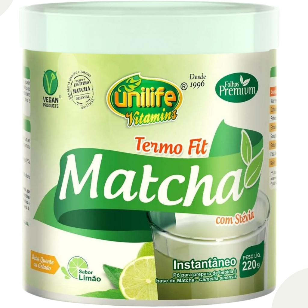 Matcha Termo Fit Instantâneo Sabor Limão 220g Com Stévia Antioxidante - Unilife