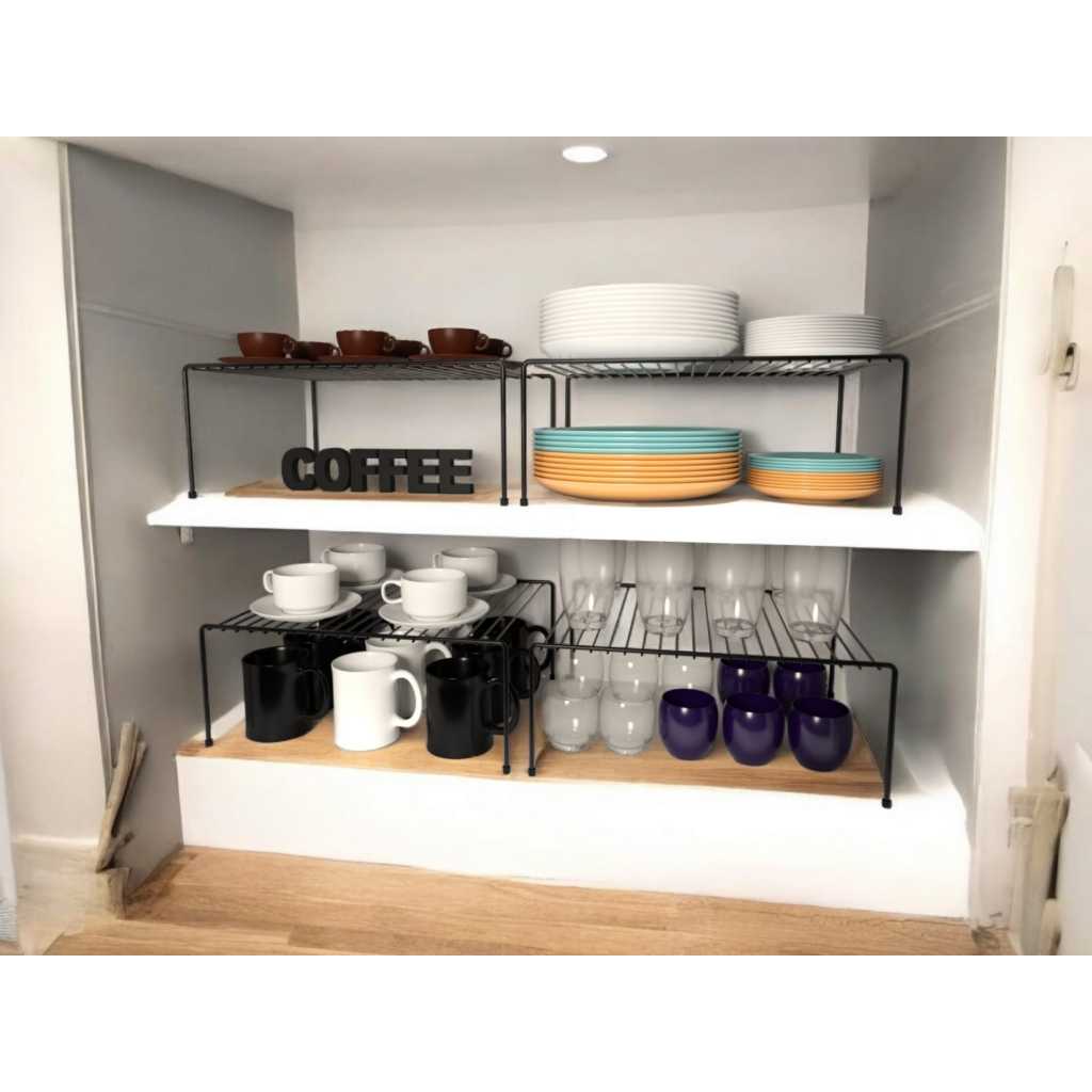 Kit 4 Organizador de Armário Cozinha 40cm Aramado Prateleira Suporte Pratos Copos Xícaras