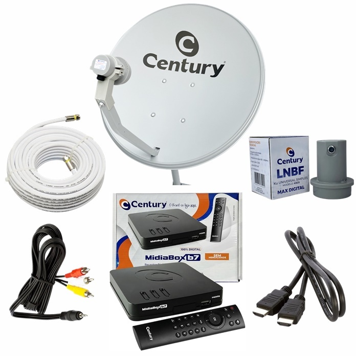 Receptor Digital Century Completo com Antena Digital Cabo LNBF