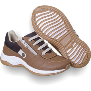 Tênis Jogging Escolar Sapatenis Casual Infantil Masculino Caramelo, Com Zíper E Elástico em Oferta na Shopee