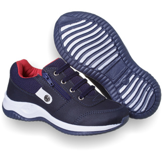 Tênis Jogging Escolar Sapatenis Casual Infantil Masculino Marinho/branco, Com Zíper E Elástico em Oferta na Shopee