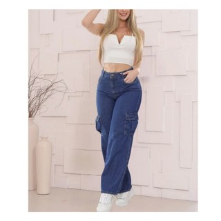 Calça Cargo Feminino Jeans Cintura Alta  Pantalona cargo 34 ao 46