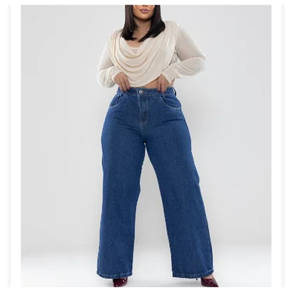 CALÇA JEANS WIDE LEG PLUS SIZE WID LEG PANTALONA CALÇA DE CINTURA ALTA 44 AO 56
