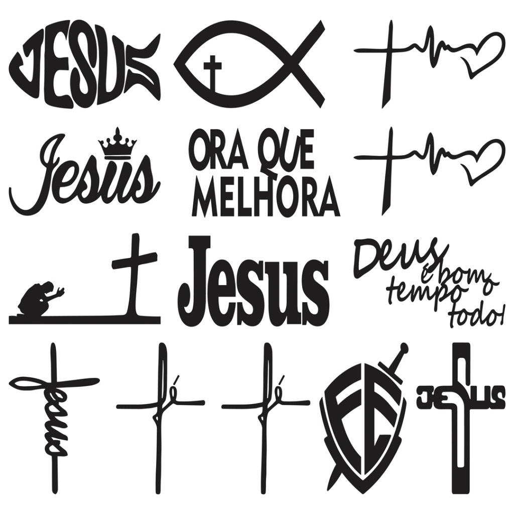 Adesivo Evangelico Gospel Kit c/14 Unidades Cruz, Jesus, Fé