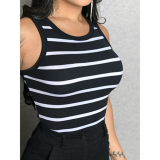 Regata Listrada Feminina Ribana Camiseta Básica Bicolor Americana em Oferta na Shopee