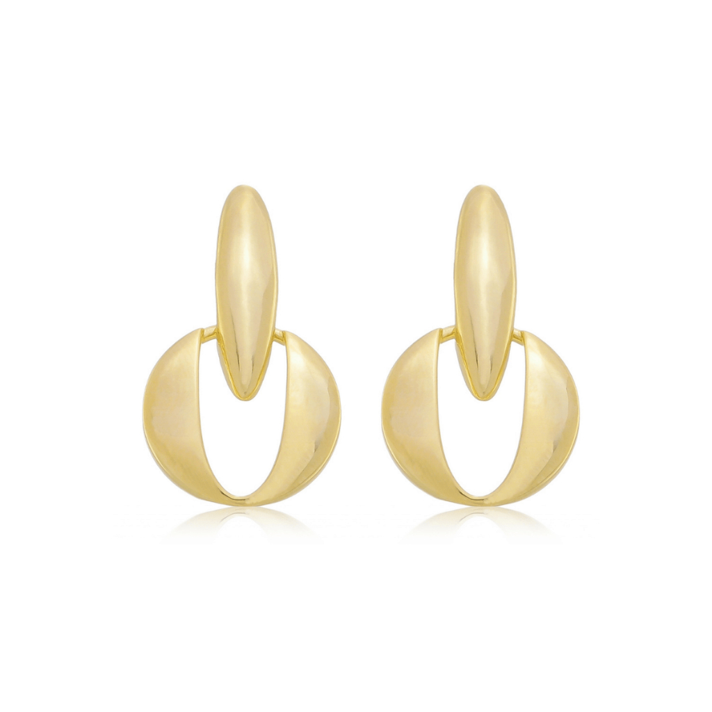 Brinco Feminino Elegante Luxo Dourado Banhado Minimalista E Pêndulo Geométrico Folheado a Ouro 18k