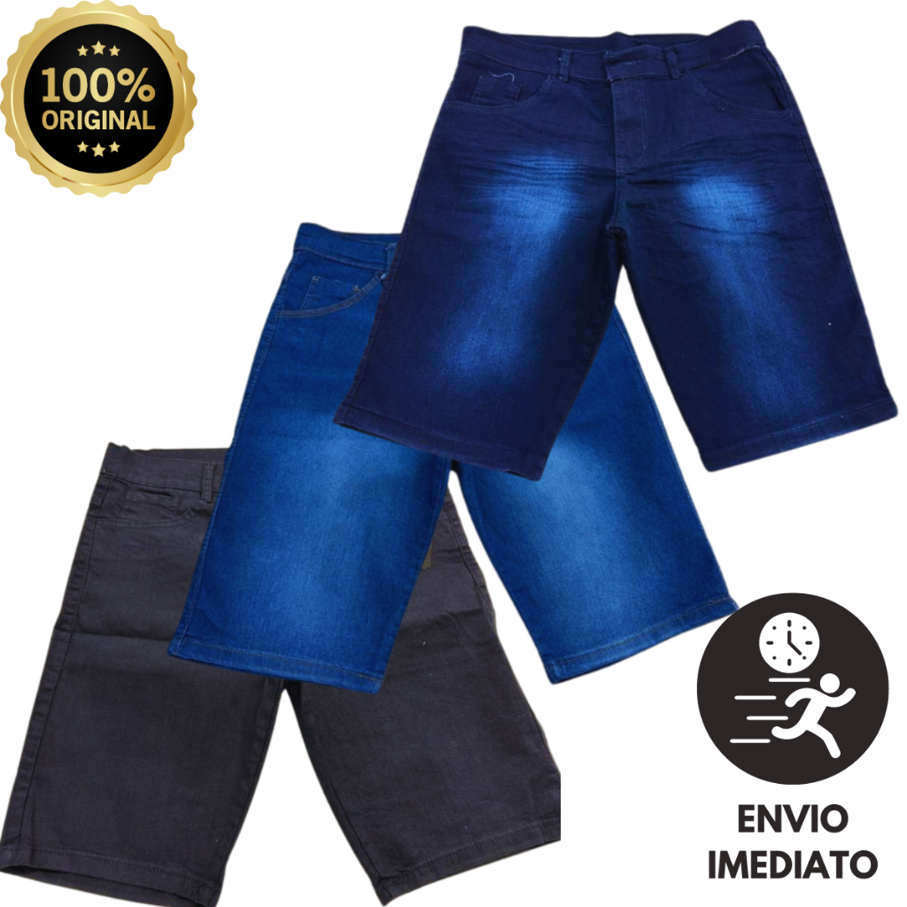 Kit 2 Bermudas Jeans Masculina Com Elastano Básica Shorts Masculino