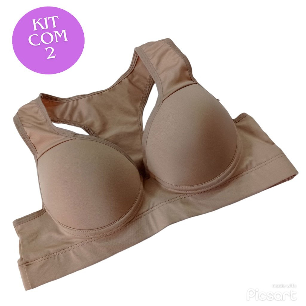 Kit com 2 Sutiã Top Plus Size Básico Nadador com bojo Lingerie academia conforto em Oferta na Shopee