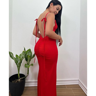 Vestido Longo feminino chique com regulagem nos ombros luxuoso noda gringa (LIZ) em Oferta na Shopee