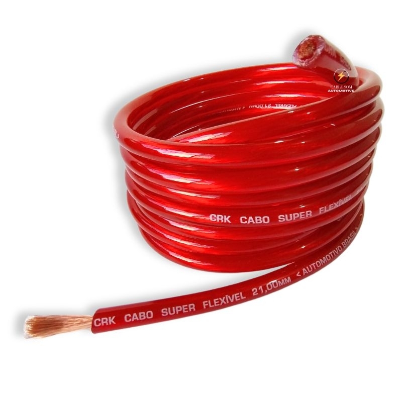 Cabo bateria 21mm 2 metros Cobre Automotivo 100% Cobre Bitola 21,00mm